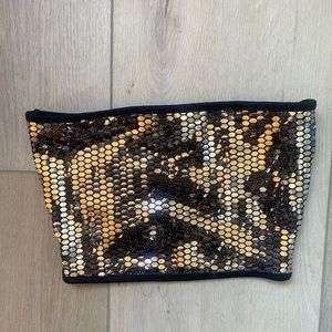 Top shop black and Gold Sequin Bandeau Top Size US 2 UK 6